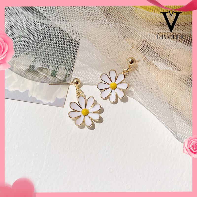 COD925 Silver Daisy Earrings Fashion Anting Pejantan Bunga Matahari Manis Segar-FA