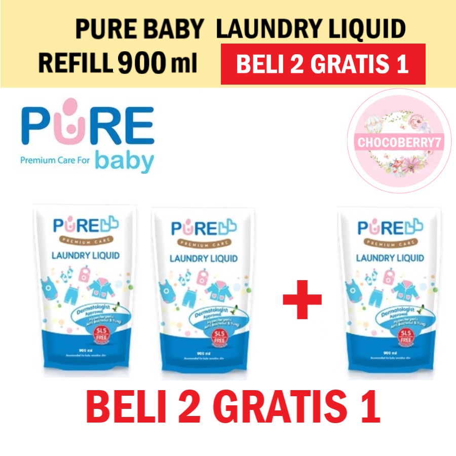 Pure Baby Laundry Liquid Detergent BELI 2 GRATIS 1 900ml 900 ml