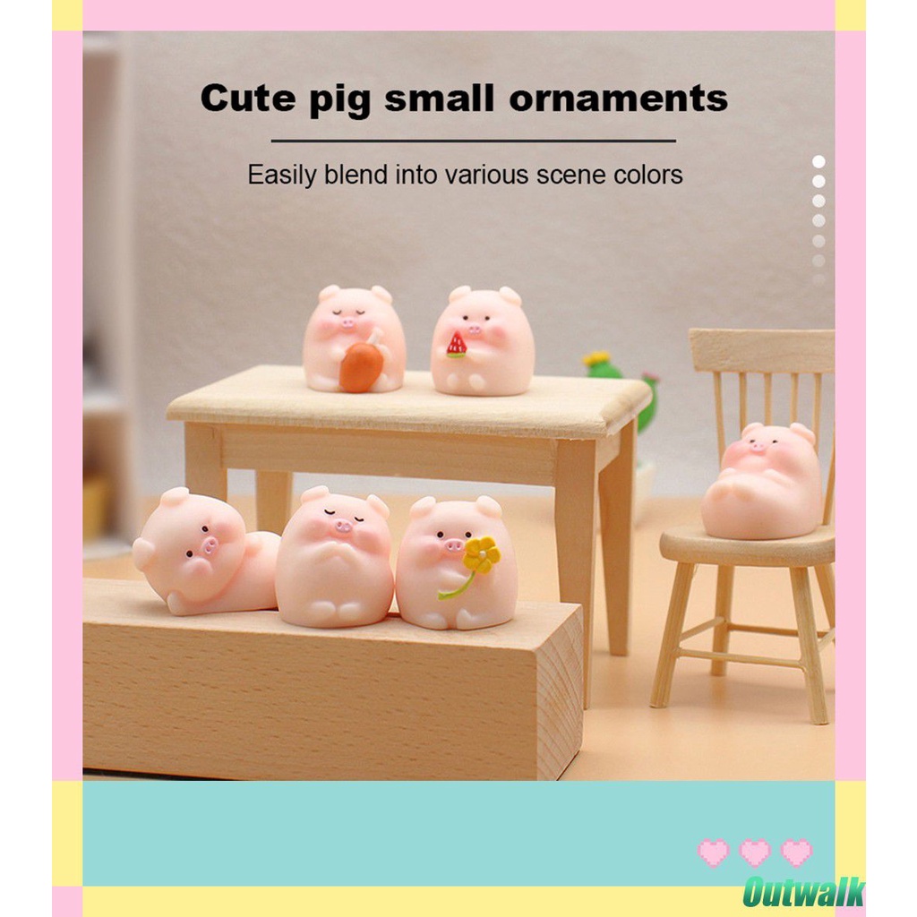 ღ Mini Cute Resin Babi Ornamen Mikro Lanskap Babi Kartun Boneka Piggy Resin Aksesoris Mobil Dekorasi Kue