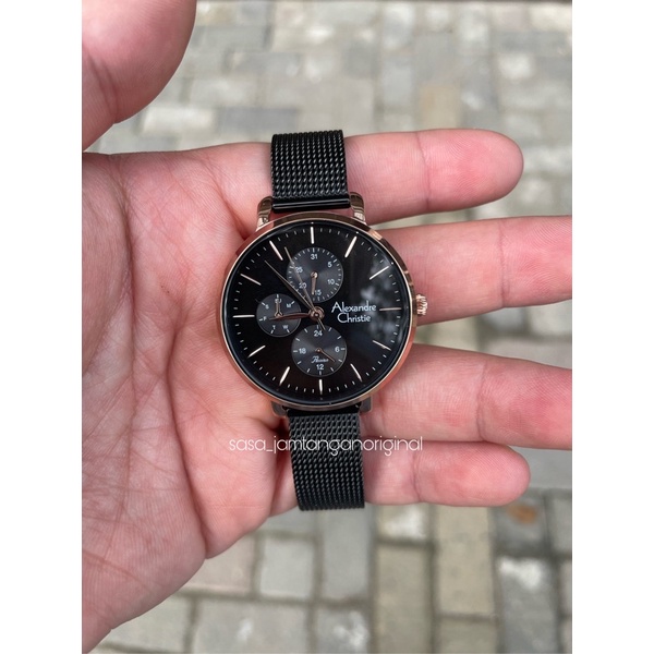 Jam Tangan Alexandre Christie Ac 2916 Original Black Rosegold Wanita