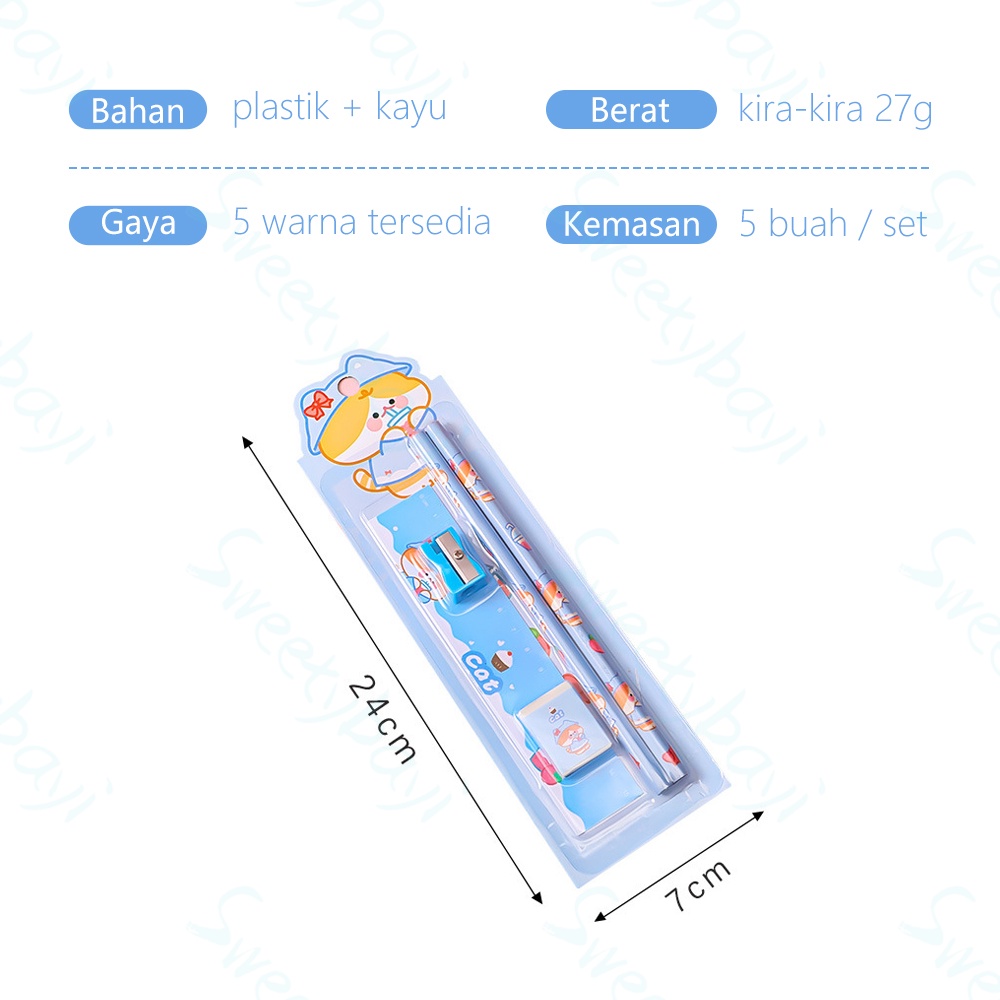 Sweetybayi 5in1 Alat tulis pensil set Alat tulis sekolah lengkap Stationery set