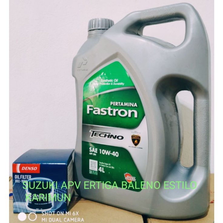 PAKET OLI FASTRON TECHNO 10W-40 GALON 4L ORIGINAL + FILTER OLI DENSO DXE-1006 UNTUK MOBIL SUZUKI