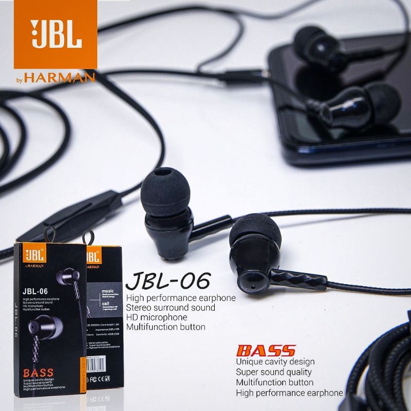 Earphone JBL Super Bass HD Sound Headset JBL Multifuncion Button  [JBL-006]