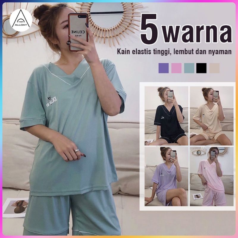 Piyama set celana pendek adem green