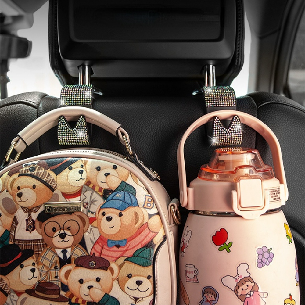 2pcs Car Vehicle Organizer Universal Car Seat Back Hooks Berlian Berkilauan Car Hanging Hook Serbaguna Penyimpanan Handbag Braket Gantung Kuat Beban-bearing Otomotif Hook