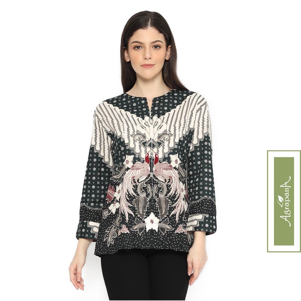 Agrapana Blouse Baju Batik Wanita Modern Labda 2 Lengan Panjang Gamis Pekalongan Tunik Kerja Kondang