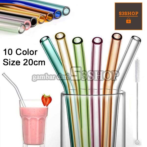 Sedotan Kaca 20cm Glass Straw Warna Lurus Bengkok Reusable Straw