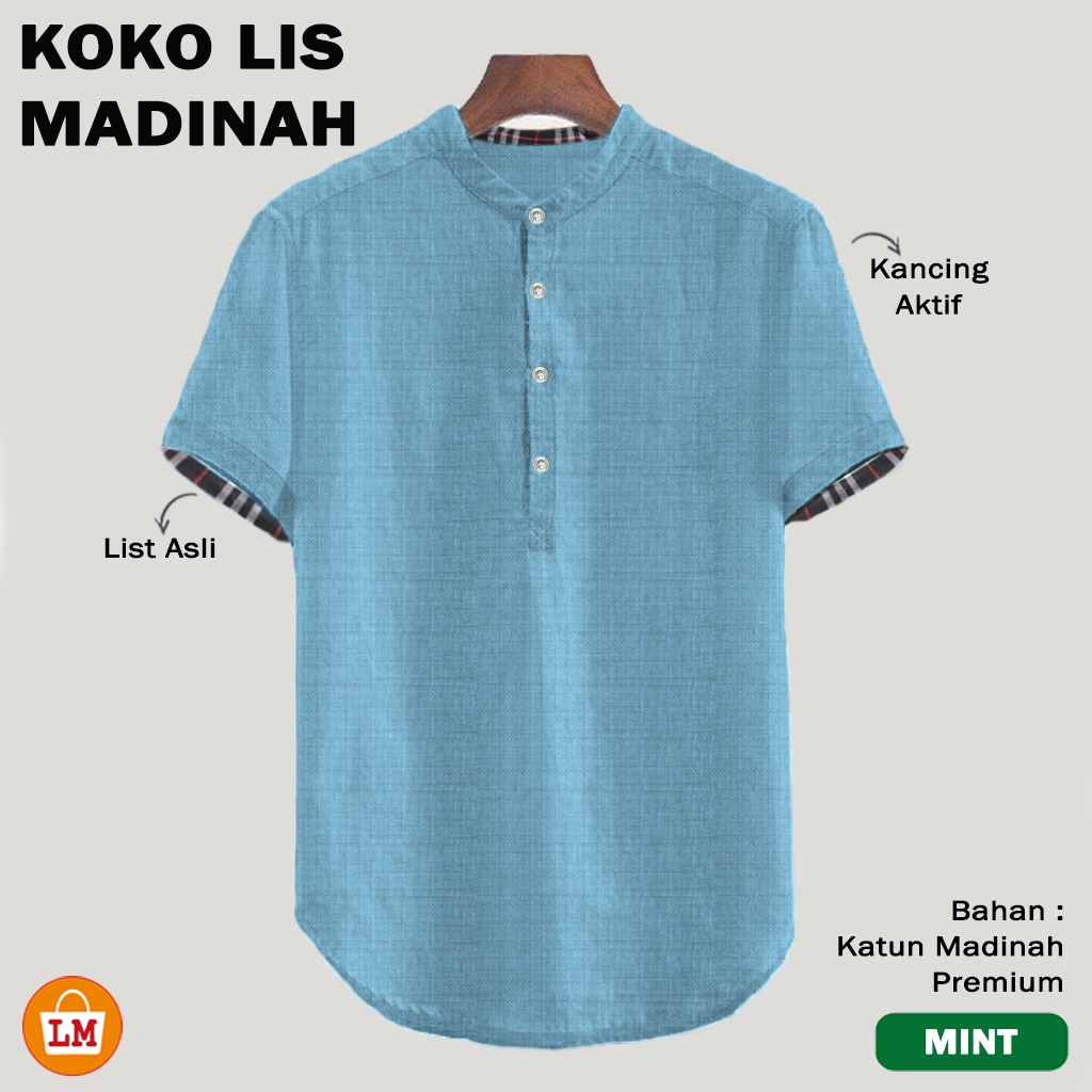 Baju Koko Pria Muslim LIS MADINAH Katun Adem Lengan Pendek Big Size M-2XL LMS 30147