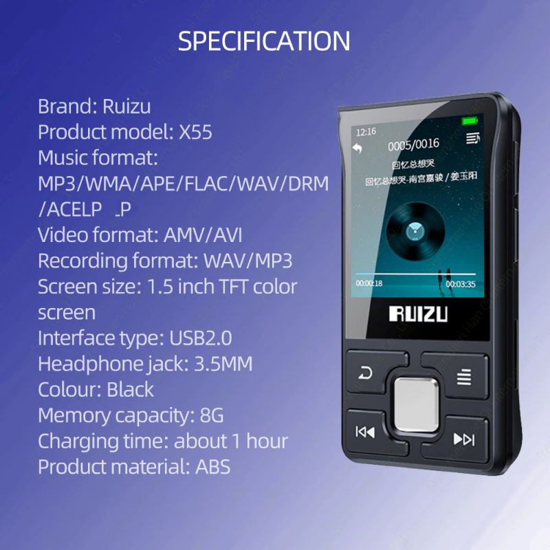 Ruizu X55 Pedometer Bluetooth mp3 Player 8gb back clip sport portable music FM radio video Walkman ebook reader