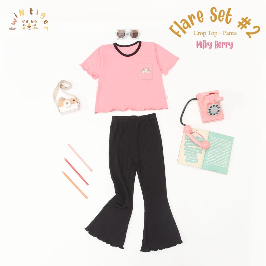 Twin Tiger Baby Flare Set dan Ruffle Set - Setelan Pendek Baju Anak Perempuan Crop Tee Dan Celana (WARNA RANDOM)