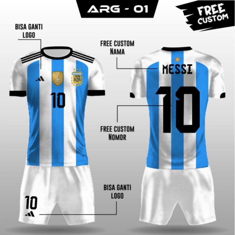 Jersey ARGENTINA piala dunia 2022 Setelan sepakbola Argentina