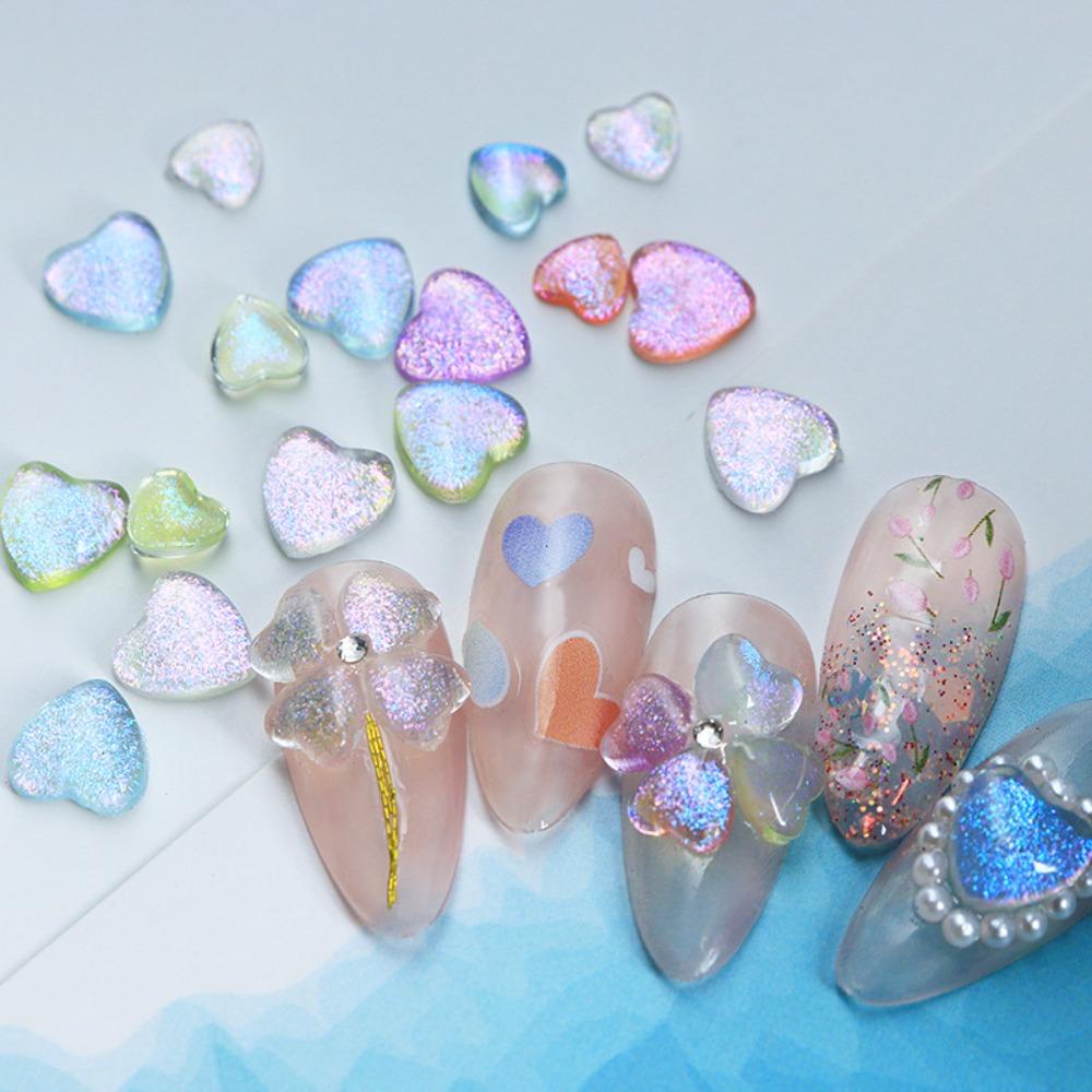 AUGUSTINA Agustina Heart Nail Art Dekorasi Wanita Jepang Jantung Nail Drills Love Heart Manicure Aksesoris Hiasan Kuku Aurora Nail Art Dekorasi