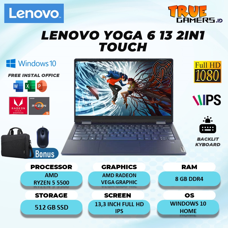 LENOVO YOGA 6 13 2IN1 TOUCH RYZEN 5 5500 8GB 512SSD VEGA7 W10 13.3FHD IPS