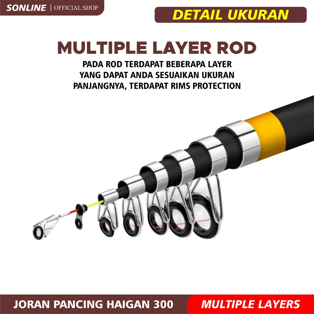 SONLINE Joran Pancing 1.80m s/d 4.50m Fishing Rod Pancingan Glass Fiber Joran Pancing Spinning Rod Alat Pancing Ikan Mancing Rod Laut Danau Haigan