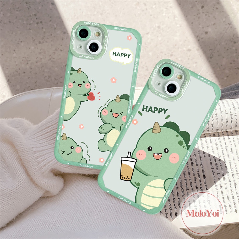 IPHONE Kompatibel Untuk Iphone11 14 13 12 Pro Max6 6s 8 7 Plus XR X XS Max SE 2020kartun Lucu Dinosaurus Teh Susu TPU Soft Ange Eyes Case