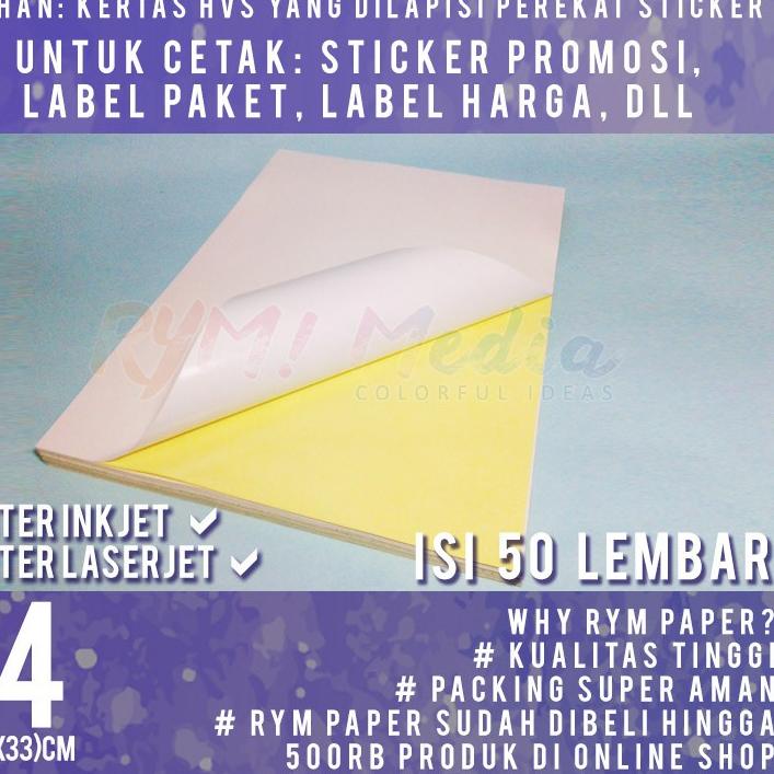 

경 Sticker HVS F4 isi 50 lembar / Kertas Stiker Doff Matte Folio Terbaru