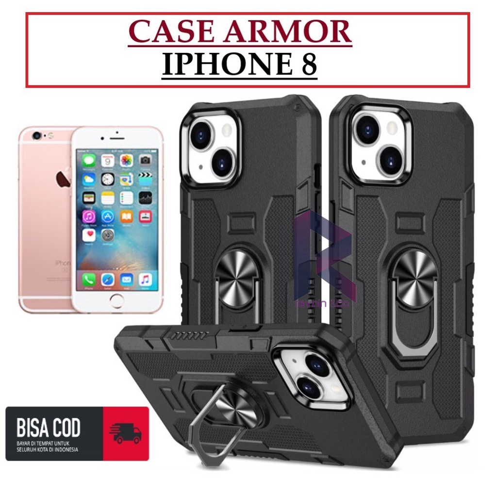 Case Armor IPHONE 8 Iring Cincin Magnetic Kesing Hp Protect kamera Premium Hard Case Standing Robot Pelindung Kamera