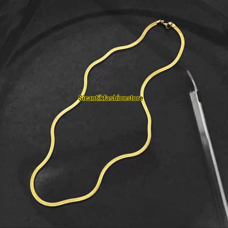 KALUNG TITANIUM GOLD PALING LARIS 50CM ANTI KARAT SELAMANYA MODEl PIPIH WARNA GOLD KALUNG PRIA MEWAH