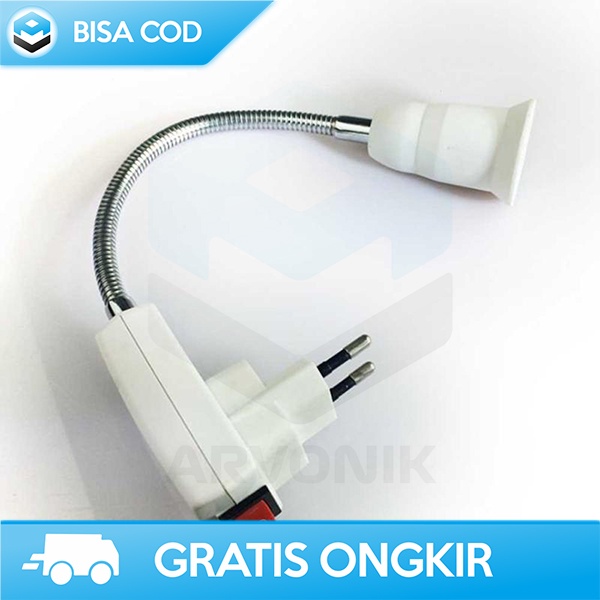 FITTING LAMPU ADAPTER BOHLAM E27 EU PLUG 20 CM FLEKSIBEL SAKLAR ON OFF