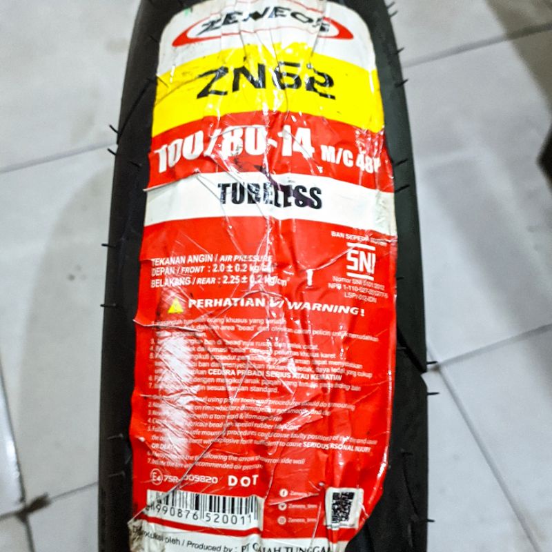 Ban Luar Tubeless Zeneos ZN 62 100/80-14 Sepeda Motor