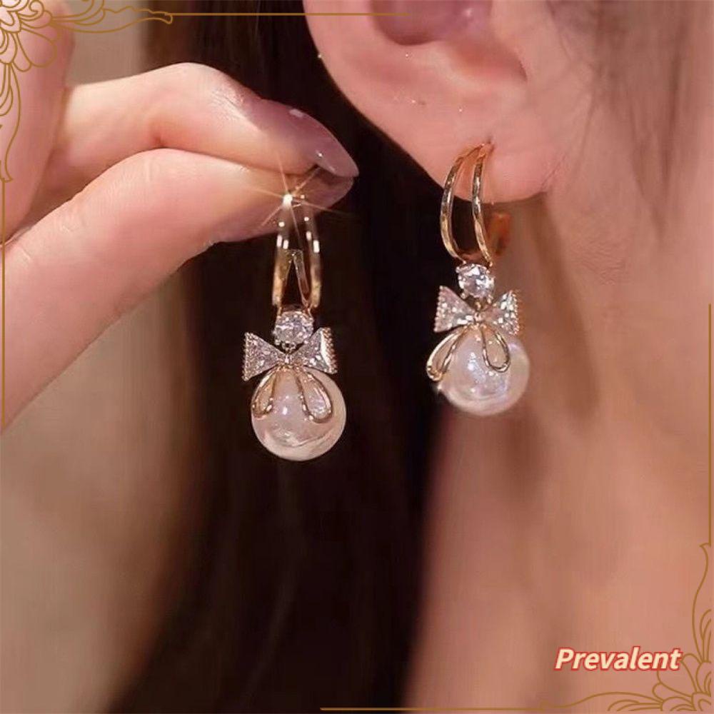 Preva Bow Anting Mutiara Anting Perempuan Berlian Sederhana Bentuk C