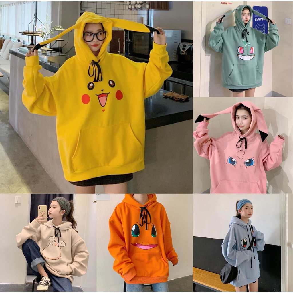 BAJU HOODIE POKEMON PIKACHU CHARMANDER BULBASAUR DIGIMON JIGGYPUFF PSYDUCK SWEATER OUTER JACKET JAKET IMPOR FASHION