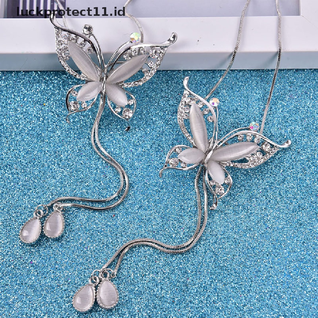 /Fashion Hot//// Sweater Rantai Kupu-Kupu Batu Opal Kalung Panjang Liontin Hadiah Untuk Perhiasan Cewek.