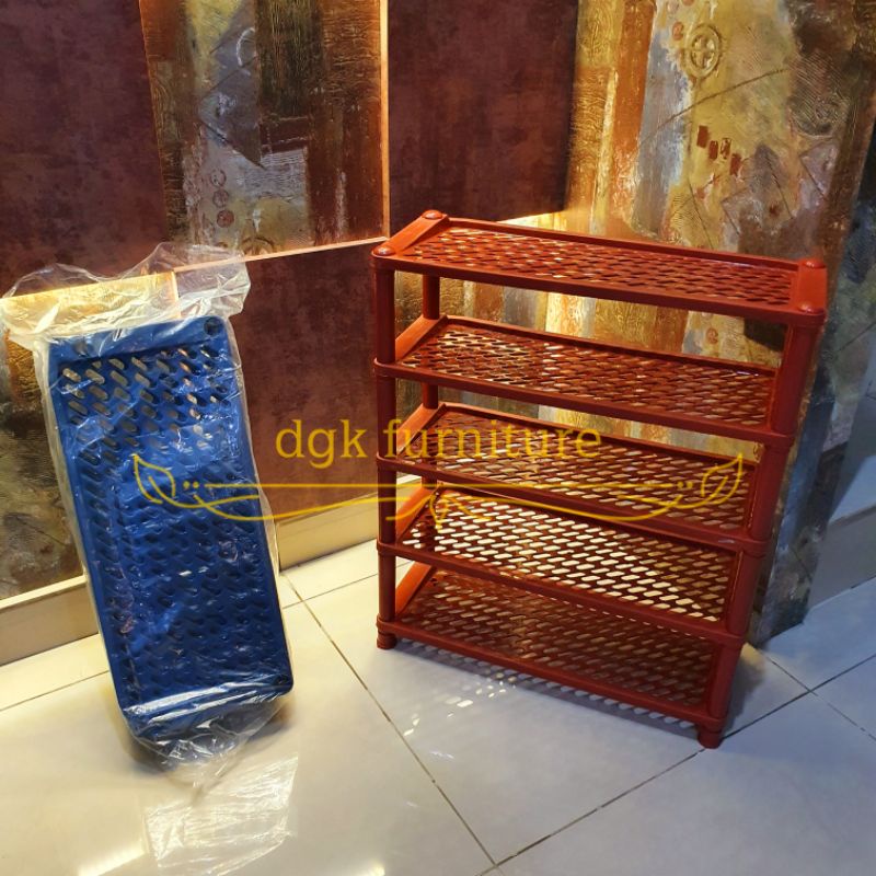 Rak Tempat Sepatu Sandal Sendal Kecil Plastik 5 Lima tingkat Susun 5 Lima Berwarna Warna