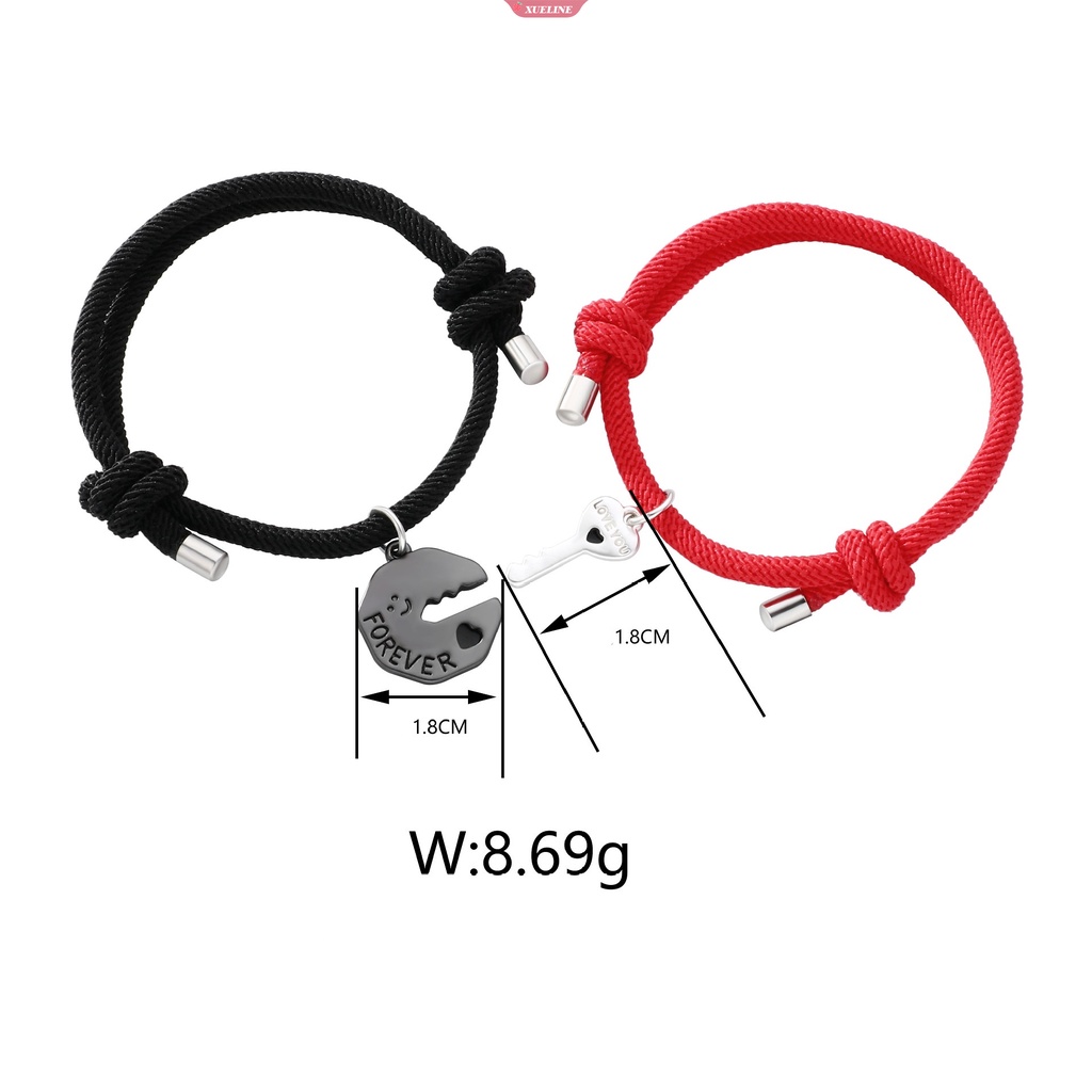 Hadiah Hari Valentine Kreatif Kunci interlocking Konsentrik Merah Dan Hitam Tali Pasangan Gelang Cinta Abadi Ornamen [ZXL]