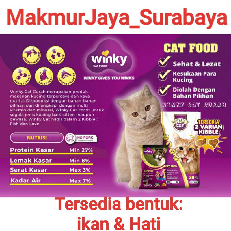 Winky Cat Food 1kg,Tuna Flavor. Pakan Kucing