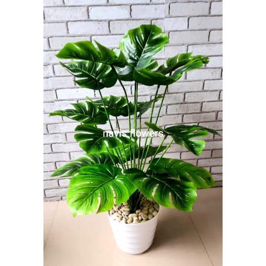 daun plastik artificial daun +pot daun dan pot jumlah daun 18pcs