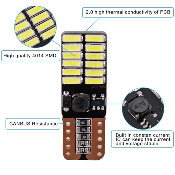 Lampu LED T10 4014 24 SMD Canbus Senja Sein Rem Plat Terang 5W mobil