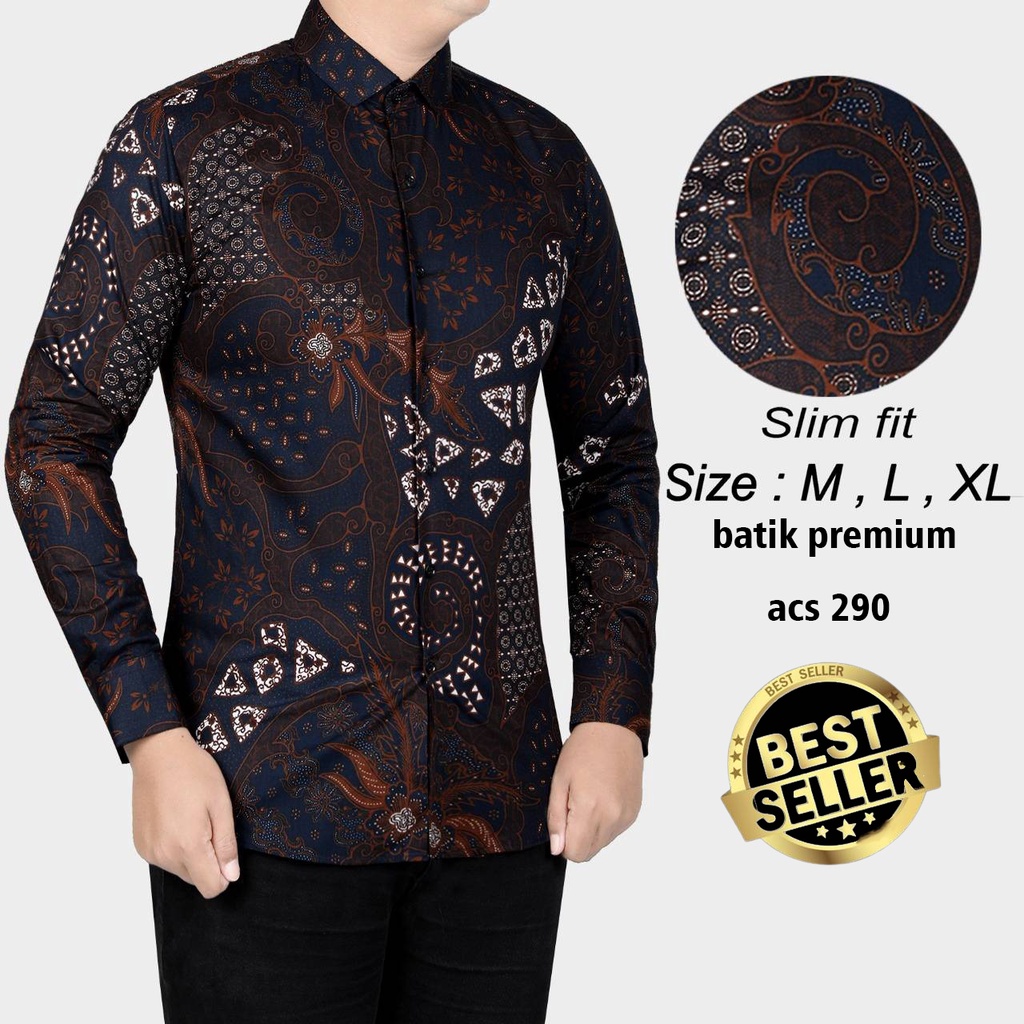 KEMEJA BATIK PRIA SLIM FIT LENGAN PANJANG BAJU BATIK PRIA ACS290