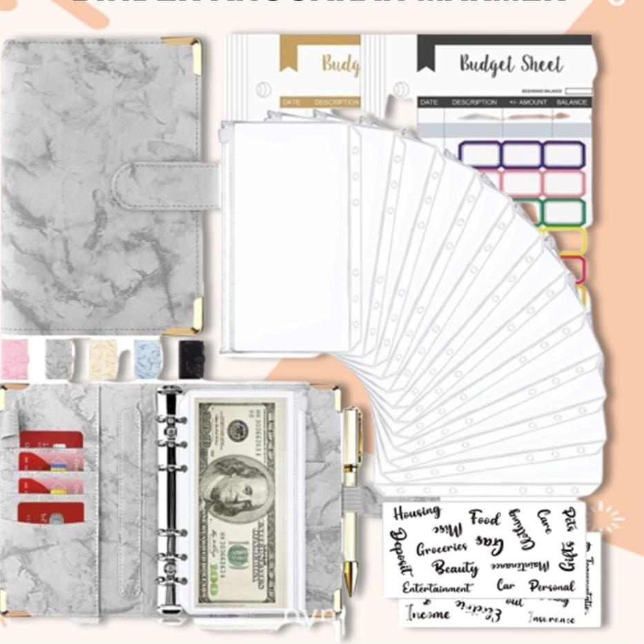 

Dapatkan Segera Budgeting Binder A6 Organizer Uang Cash Budget Envelope Zipper Bahan PU Leather,,