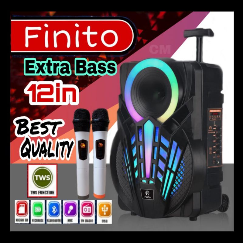 FINITO Speaker Bluetooth 12 inch XTRA Bass Bonus 2 Mic
