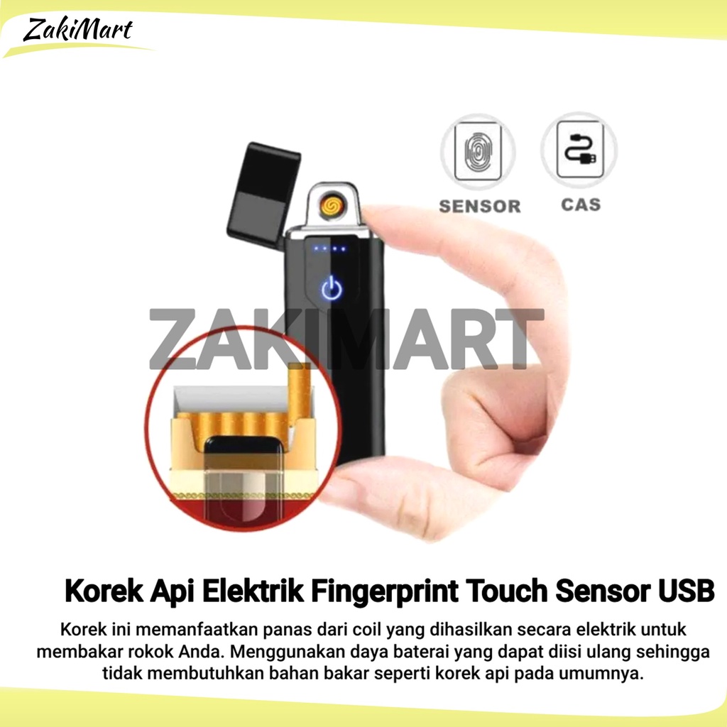 Korek Api Elektrik Fingerprint Touch Sensor USB Rechargeable Premium