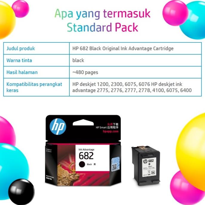 Promo Tinta Printer HP Original 682 Black/DeskJet 1216 2335 2336 2337 2775