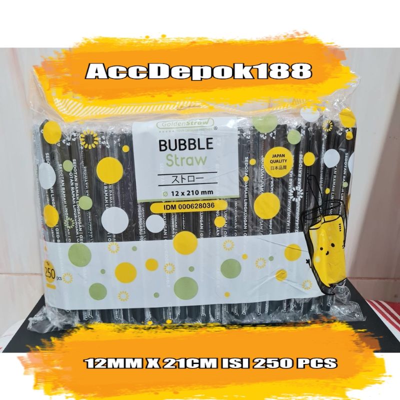 ISI 250 PCS SEDOTAN BUBBLE 12MM PANJANG 21CM / SEDOTAN BOBA 12 21 CM WARNA HITAM