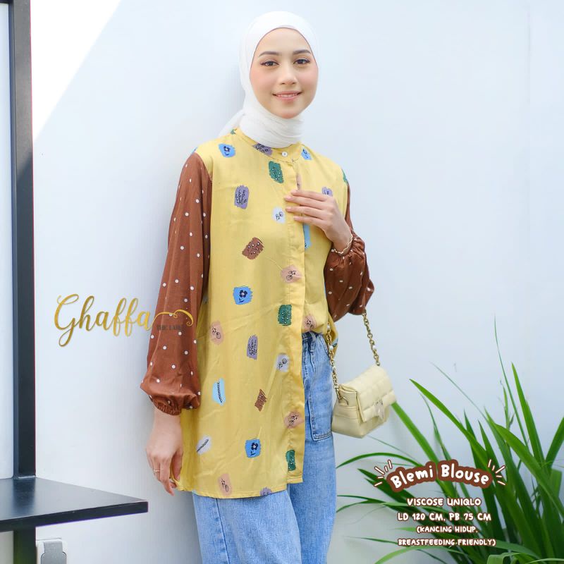 BLEMI BLOUSE BY GHAFFA THE LABEL / BLOUSE JUMBO MOTIF MUSLIMAH / Oversize wanita rayon viscose