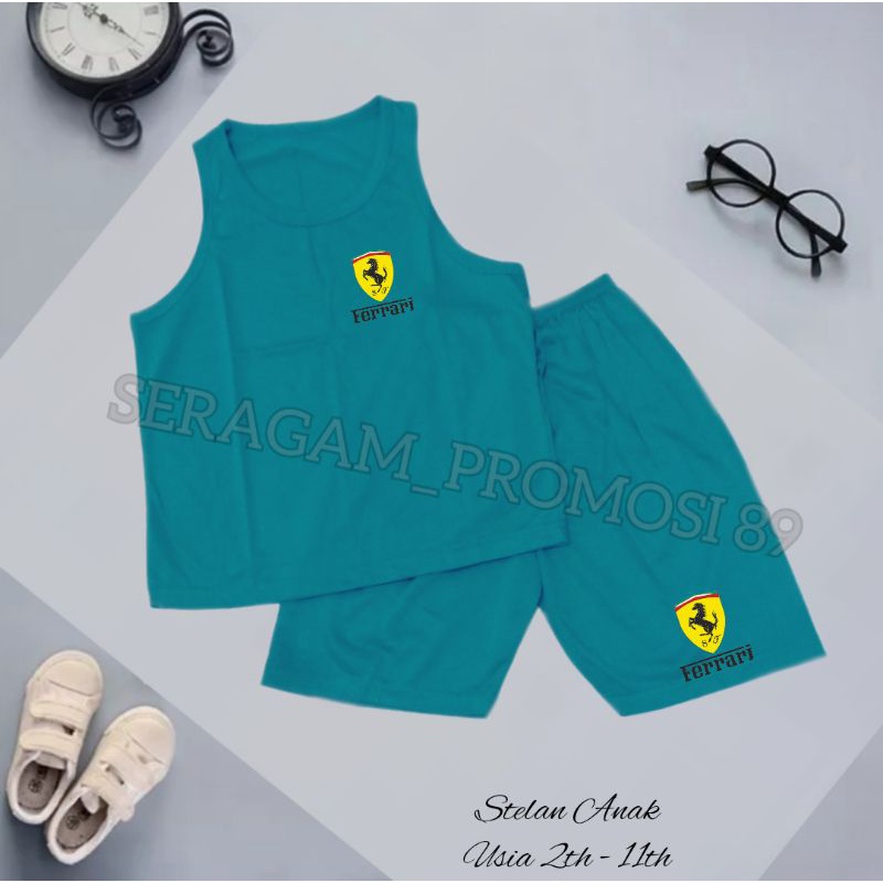 TERBARU Stelan singlet set anak unisex motif FERRARI / kaos anak tanpa lengan / stelan polos anak-anak / baju tidur anak-anak / stelan anak santai dirumah / stelan katun anak unisex / stelan singlet anak perempuan / set atasan celana anak- anak