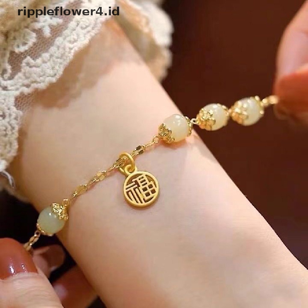 {rippleflower4.id} Fu Karakter Keberuntungan Hetian Giok Gelang Antik Kreatif Semua Pertandingan Menguntungkan Lucu Perempuan Temperamen Hadiah Fashion Femme~