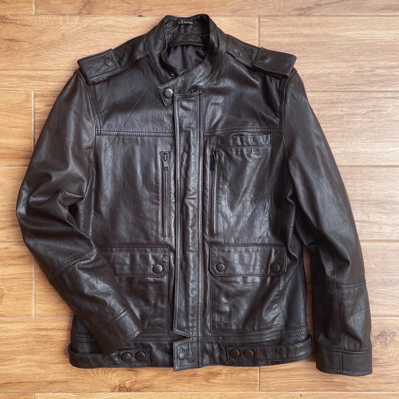 Jaket kulit asli kantong 4 trucker tracker pl bekas second preloved