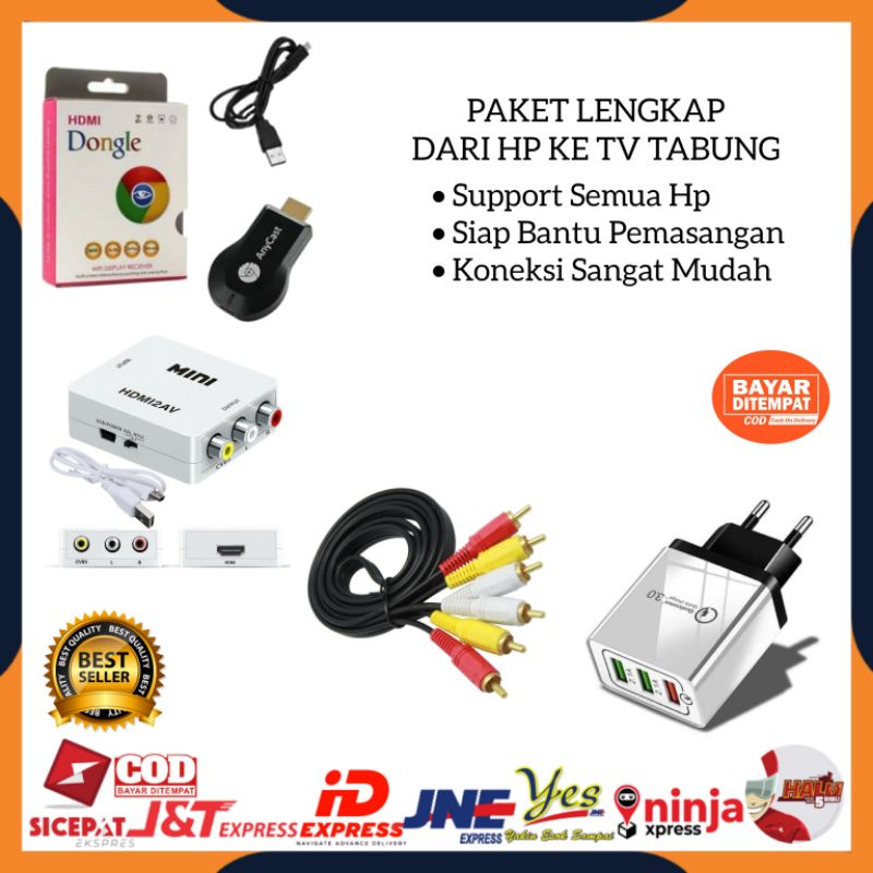 [COD] PAKET LENGKAP ANYCASH DONGEL DARI HP KE TV TABUNG / WIRELESS ANYCAST DONGLE WIFI + KEPALA ADAPTOR 3 PORT