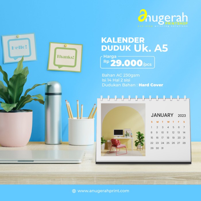 

TERJAMIN Cetak Kalender Duduk / Meja Tahun Baru Ukuran A5 7 LBR HD - Custom Code 3897