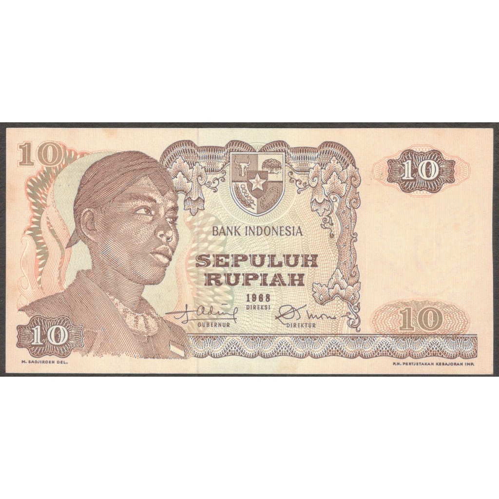 Uang Kertas Indonesia 10 Rupiah Jendral Sudirman 1968 aUNC Baru Gress