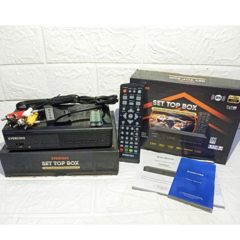 Evercoss Prime Dus Hitam Set Top Box DVB T2 Receiver TV STB Digital Full HD