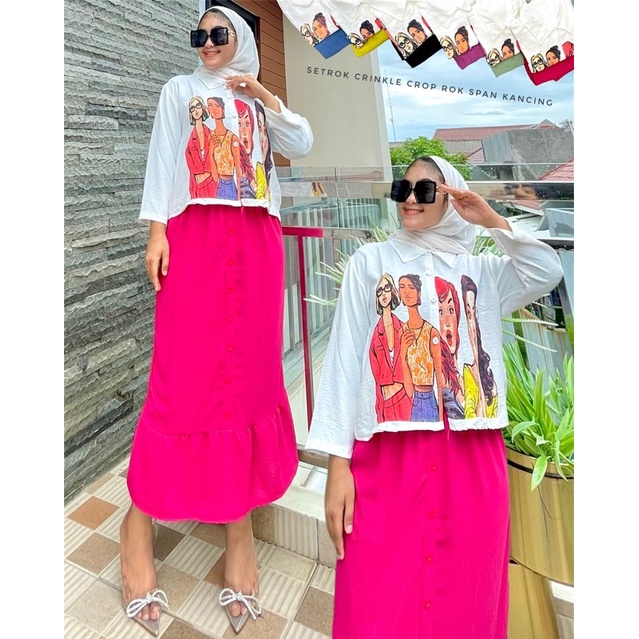 MINIGU SET ROK CRINKLE PRINTING // ONE SET ROK CRINKLE SABLON // SETELAN ROK SABLON // SETCEL TERBARU