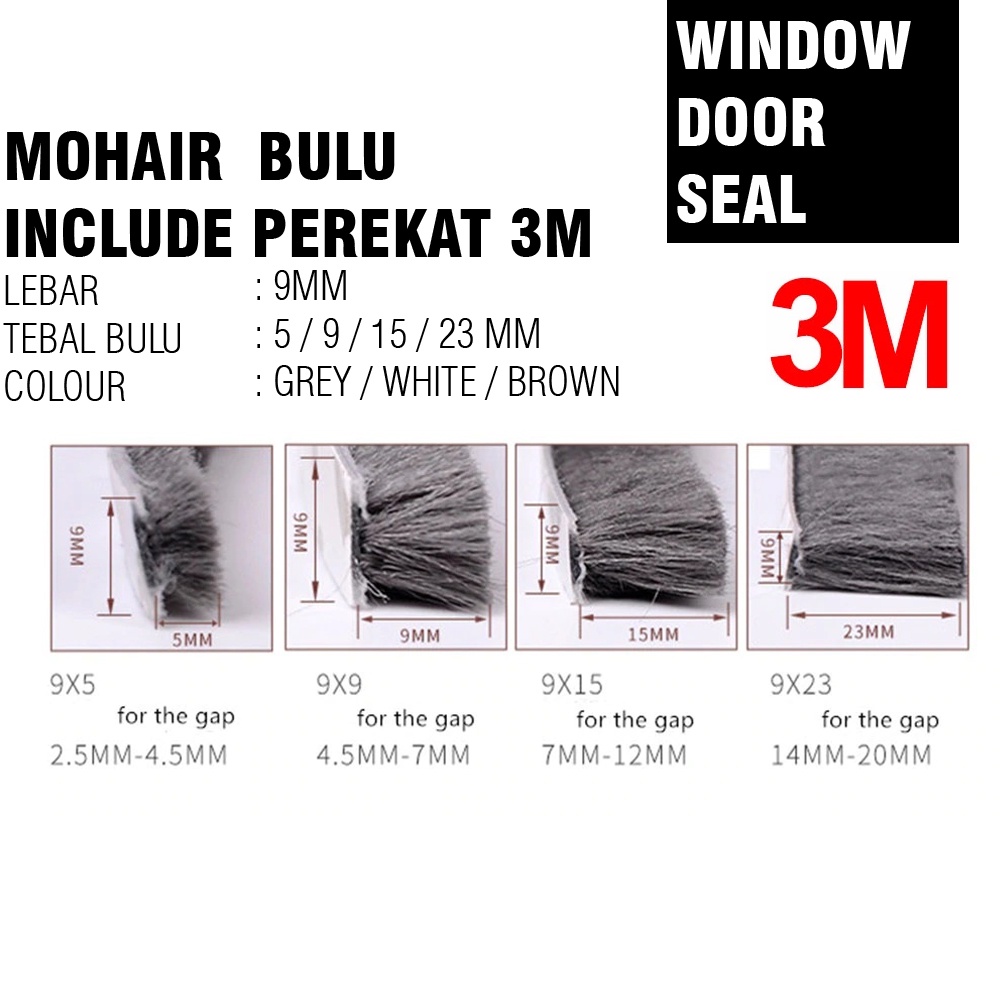 Window Door Seal Strip (INCLUDE PEREKAT 3M DOUBLE TAPE) Moher Mohair Bulu Peredam Pintu Jendela