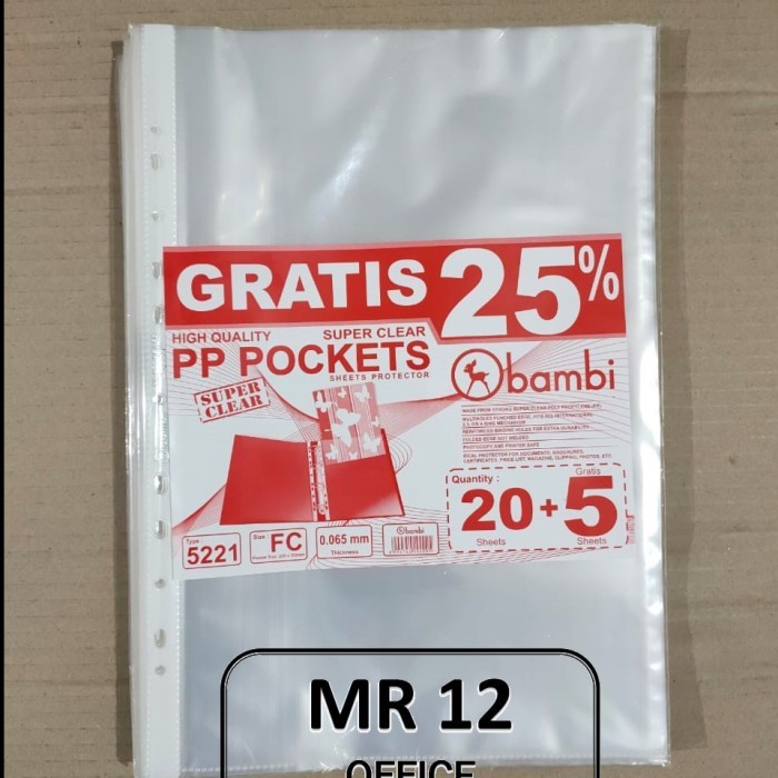 

HEMAT Sheet Protector PP Pockets Bambi Folio Type 5221 (Isi 20+5 Sheet) Code 3648