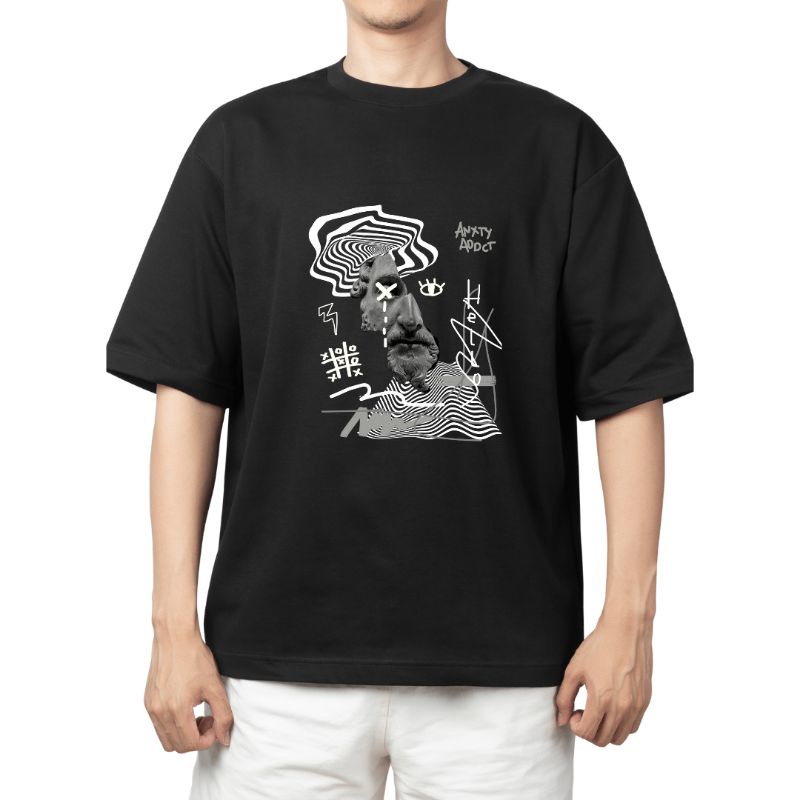 Kaos Oversize Printed T-Shirt Anxiety Addict - Hello